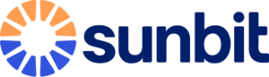 Sunbit logo featuring a stylized sunburst icon with alternating orange and blue segments, to the left of the word sunbit in bold dark blue lowercase letters—ideal for Houston businesses, including plastic surgery or SunCoast clinics.